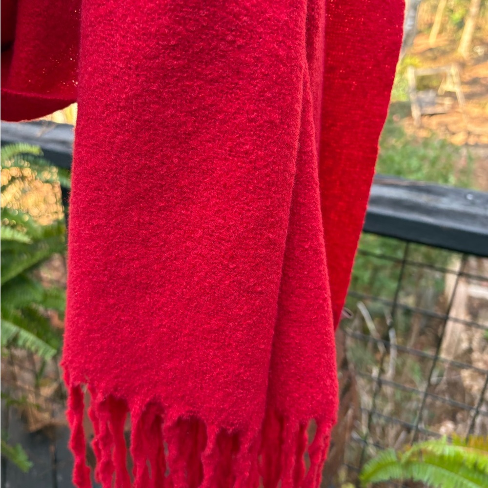 Vibrant Red Fringed Wrap Scarf